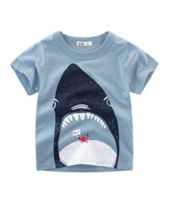 2019 New Korean Kids Short Sleeve T Shirt Baby Boy Summer Cotton Shark Print Tops Toddler Casual Tee
