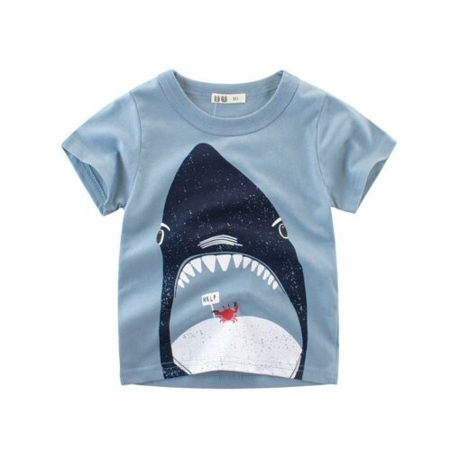2019 New Korean Kids Short Sleeve T Shirt Baby Boy Summer Cotton Shark Print Tops Toddler Casual Tee