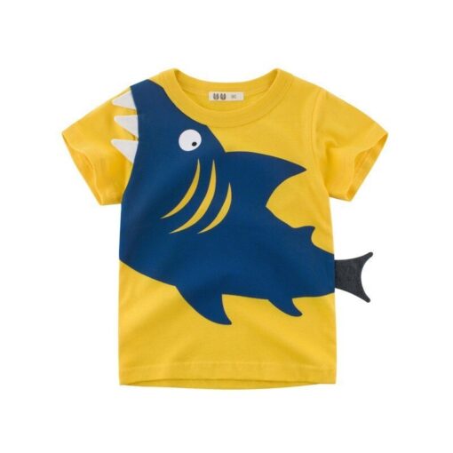 2019 New Korean Kids Short Sleeve T Shirt Baby Boy Summer Cotton Shark Print Tops Toddler Casual Tee