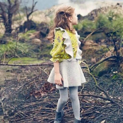 Girls Knitted Dresses European American Style Flare Sleeve Strap Dress Kids Clothes 2-7Y E011