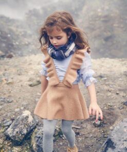 Girls Knitted Dresses European American Style Flare Sleeve Strap Dress Kids Clothes 2-7Y E011
