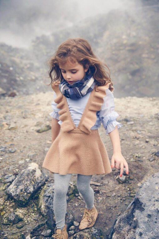 Girls Knitted Dresses European American Style Flare Sleeve Strap Dress Kids Clothes 2-7Y E011
