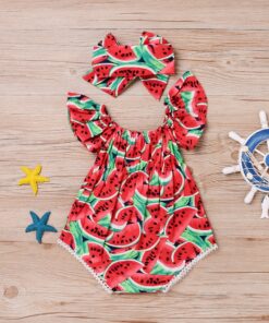 New Infant Toddler Newborn Baby Girls Watermelon Printed Sleeveless Bodysuit Sunsuit Jumpsuit Casual Clothes