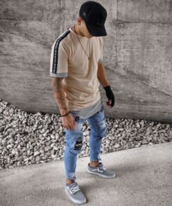 2020 Jeans Men Ripped Patched Badge Painted Jeans Straight Slim Fit Hip Hop Casual Denim Jean For Man Broken Holes Boys