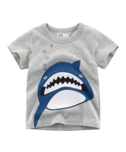 2019 New Korean Kids Short Sleeve T Shirt Baby Boy Summer Cotton Shark Print Tops Toddler Casual Tee