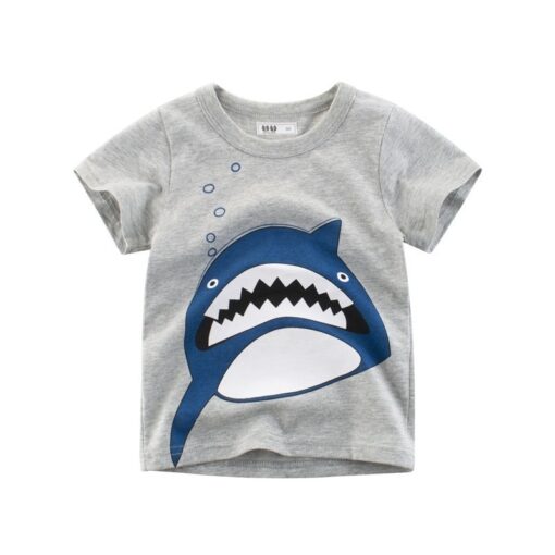2019 New Korean Kids Short Sleeve T Shirt Baby Boy Summer Cotton Shark Print Tops Toddler Casual Tee
