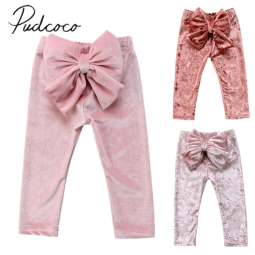 2018 Brand New Toddler Infant Child Kids Baby Girls Princess Bowknot Bottoms Pleuche Pants Leggings Trousers Cute Clothes 6M-5T