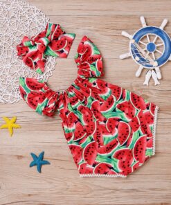 New Infant Toddler Newborn Baby Girls Watermelon Printed Sleeveless Bodysuit Sunsuit Jumpsuit Casual Clothes