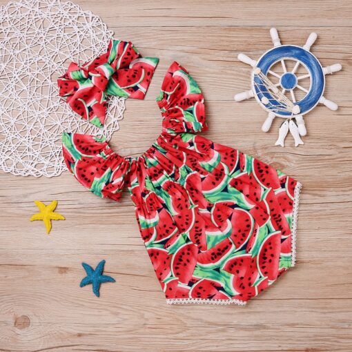 New Infant Toddler Newborn Baby Girls Watermelon Printed Sleeveless Bodysuit Sunsuit Jumpsuit Casual Clothes
