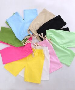 2-10 Yrs Kids Boys Trousers Knee Lenth Shorts Candy Color Girls Children Summer Beach Loose Shorts Pants Cotton&Linen