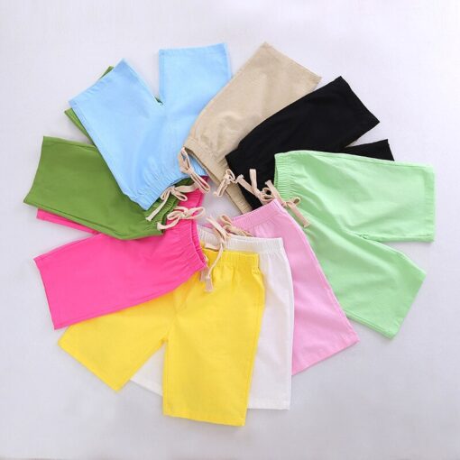 2-10 Yrs Kids Boys Trousers Knee Lenth Shorts Candy Color Girls Children Summer Beach Loose Shorts Pants Cotton&Linen