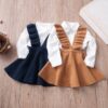 Girls Knitted Dresses European American Style Flare Sleeve Strap Dress Kids Clothes 2-7Y E011