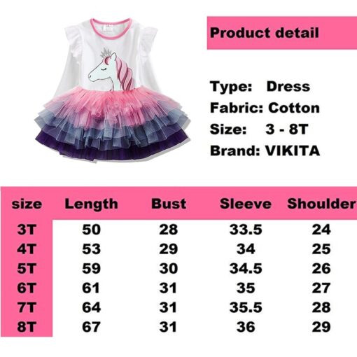 VIKITA Girls Princess Dresses Kids Cartoon Vestidos Children Autumn Dress Kids Dress for Girls Long Sleeve Unicorn Dresses