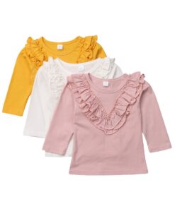 Brand New Kids Baby Girl Vintage Ruffled Collar Cotton Long Sleeve Tops T Shirt Lovely Baby Clothes