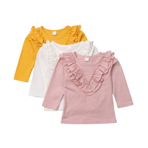 Brand New Kids Baby Girl Vintage Ruffled Collar Cotton Long Sleeve Tops T Shirt Lovely Baby Clothes