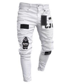 2020 Jeans Men Ripped Patched Badge Painted Jeans Straight Slim Fit Hip Hop Casual Denim Jean For Man Broken Holes Boys