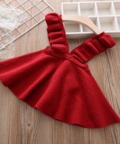 Girls Knitted Dresses European American Style Flare Sleeve Strap Dress Kids Clothes 2-7Y E011