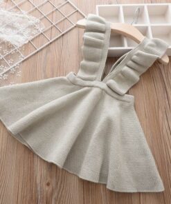 Girls Knitted Dresses European American Style Flare Sleeve Strap Dress Kids Clothes 2-7Y E011
