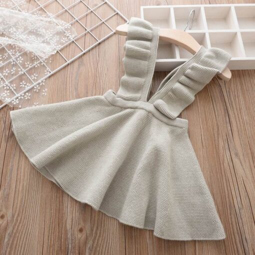 Girls Knitted Dresses European American Style Flare Sleeve Strap Dress Kids Clothes 2-7Y E011