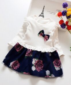 Spring Autumn Toddler Girl Dress Cotton Long Sleeve Toddler Dress Floral Bow Kids Dresses for Girls Fashion Girls Clothing