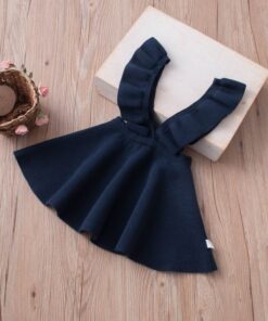Girls Knitted Dresses European American Style Flare Sleeve Strap Dress Kids Clothes 2-7Y E011