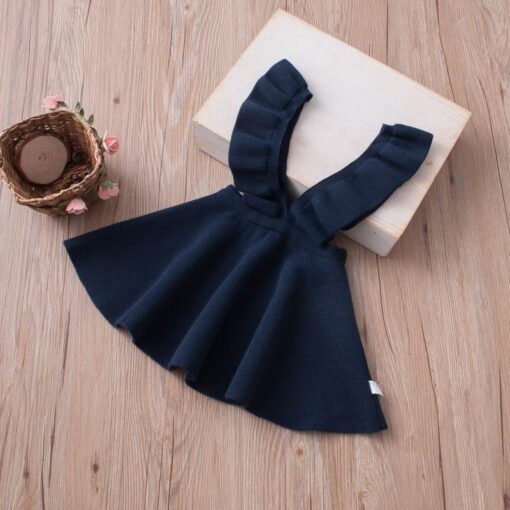 Girls Knitted Dresses European American Style Flare Sleeve Strap Dress Kids Clothes 2-7Y E011
