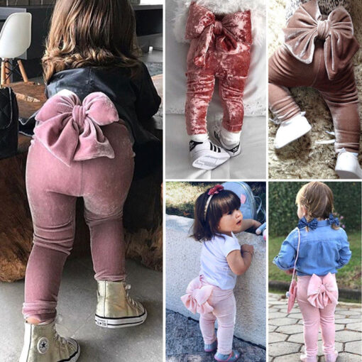 2018 Brand New Toddler Infant Child Kids Baby Girls Princess Bowknot Bottoms Pleuche Pants Leggings Trousers Cute Clothes 6M-5T