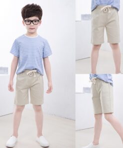 2-10 Yrs Kids Boys Trousers Knee Lenth Shorts Candy Color Girls Children Summer Beach Loose Shorts Pants Cotton&Linen