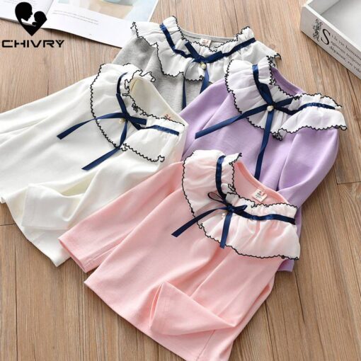 Chivry Spring Autumn 2019 New Little Girls Long Sleeve O-Neck Solid T-Shirts Baby Girls Kids Fashion Casual Children Clothing