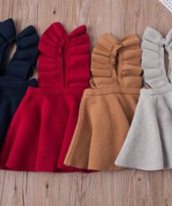 Girls Knitted Dresses European American Style Flare Sleeve Strap Dress Kids Clothes 2-7Y E011