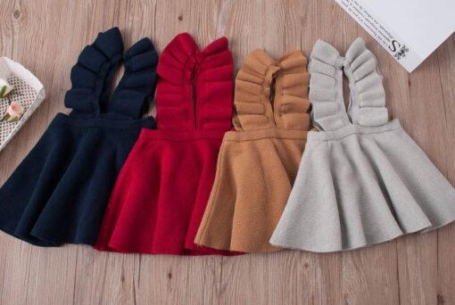 Girls Knitted Dresses European American Style Flare Sleeve Strap Dress Kids Clothes 2-7Y E011