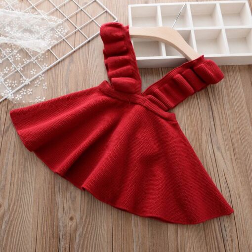 Girls Knitted Dresses European American Style Flare Sleeve Strap Dress Kids Clothes 2-7Y E011