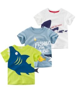 2019 New Korean Kids Short Sleeve T Shirt Baby Boy Summer Cotton Shark Print Tops Toddler Casual Tee
