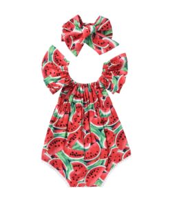 New Infant Toddler Newborn Baby Girls Watermelon Printed Sleeveless Bodysuit Sunsuit Jumpsuit Casual Clothes