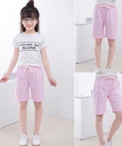 2-10 Yrs Kids Boys Trousers Knee Lenth Shorts Candy Color Girls Children Summer Beach Loose Shorts Pants Cotton&Linen