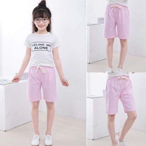 2-10 Yrs Kids Boys Trousers Knee Lenth Shorts Candy Color Girls Children Summer Beach Loose Shorts Pants Cotton&Linen