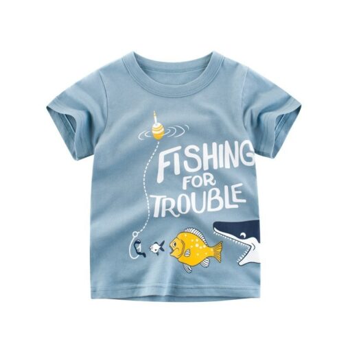 2019 New Korean Kids Short Sleeve T Shirt Baby Boy Summer Cotton Shark Print Tops Toddler Casual Tee