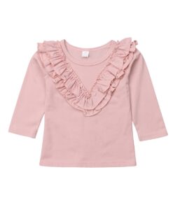 Brand New Kids Baby Girl Vintage Ruffled Collar Cotton Long Sleeve Tops T Shirt Lovely Baby Clothes