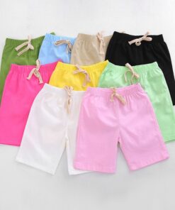 2-10 Yrs Kids Boys Trousers Knee Lenth Shorts Candy Color Girls Children Summer Beach Loose Shorts Pants Cotton&Linen