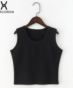 Black Round Neck Sleeveless Harajuku Women's T-Shirt Cotton Crop Top Women's Shirt Girls Lady Tee Tops Streetwear Camiseta Mujer