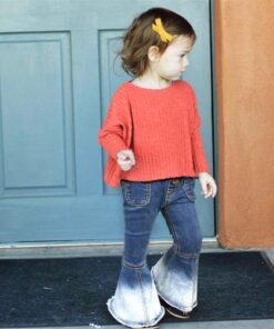 2018 New Girls Bell-bottomed Pants Elastic Waist Spring Children Trousers Outfits Baby Flare Costume Fashion Kids Vintage Jeans