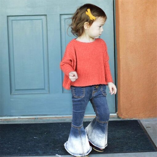 2018 New Girls Bell-bottomed Pants Elastic Waist Spring Children Trousers Outfits Baby Flare Costume Fashion Kids Vintage Jeans