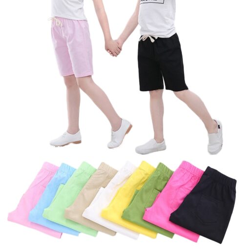 2-10 Yrs Kids Boys Trousers Knee Lenth Shorts Candy Color Girls Children Summer Beach Loose Shorts Pants Cotton&Linen