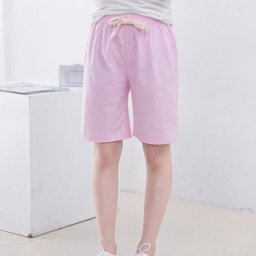 2-10 Yrs Kids Boys Trousers Knee Lenth Shorts Candy Color Girls Children Summer Beach Loose Shorts Pants Cotton&Linen