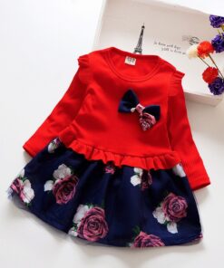 Spring Autumn Toddler Girl Dress Cotton Long Sleeve Toddler Dress Floral Bow Kids Dresses for Girls Fashion Girls Clothing