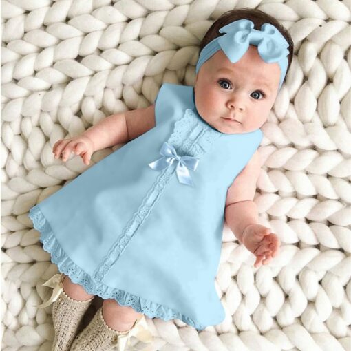 Newborn Baby Girl Dress Sleeveless Casual Maxi Bow Dress+Headband Set outfit Bowknot Ruffle Red Clothes Baby Summer Dress
