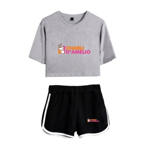 New Charli Damelio Ice Coffee Splatter Women Two Piece Set Shorts+lovely T-shirt Sexy Charli Damelio Merch Sport Suit Girl Short