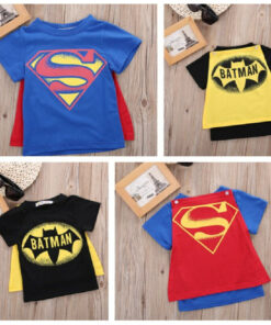 2020 Kids Boys T-shirt Tops with Cape Superman Batman Children summer Short Sleeve t-shirt Tee tops Baby Boys Clothes custume