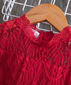 Kids dresses for Girls Christmas Clothes Half-sleeve Lace Party Costume Red Children Elegant Prom Frocks 3-8Y Girls Casual Wear
