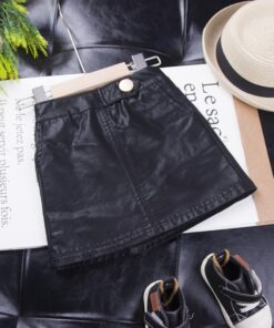 VearDoller Girls Skirt Spring Autumn Fashion Kids Leather Skirt for 1-6Years Baby Girl Button Decoration Children's Skirts